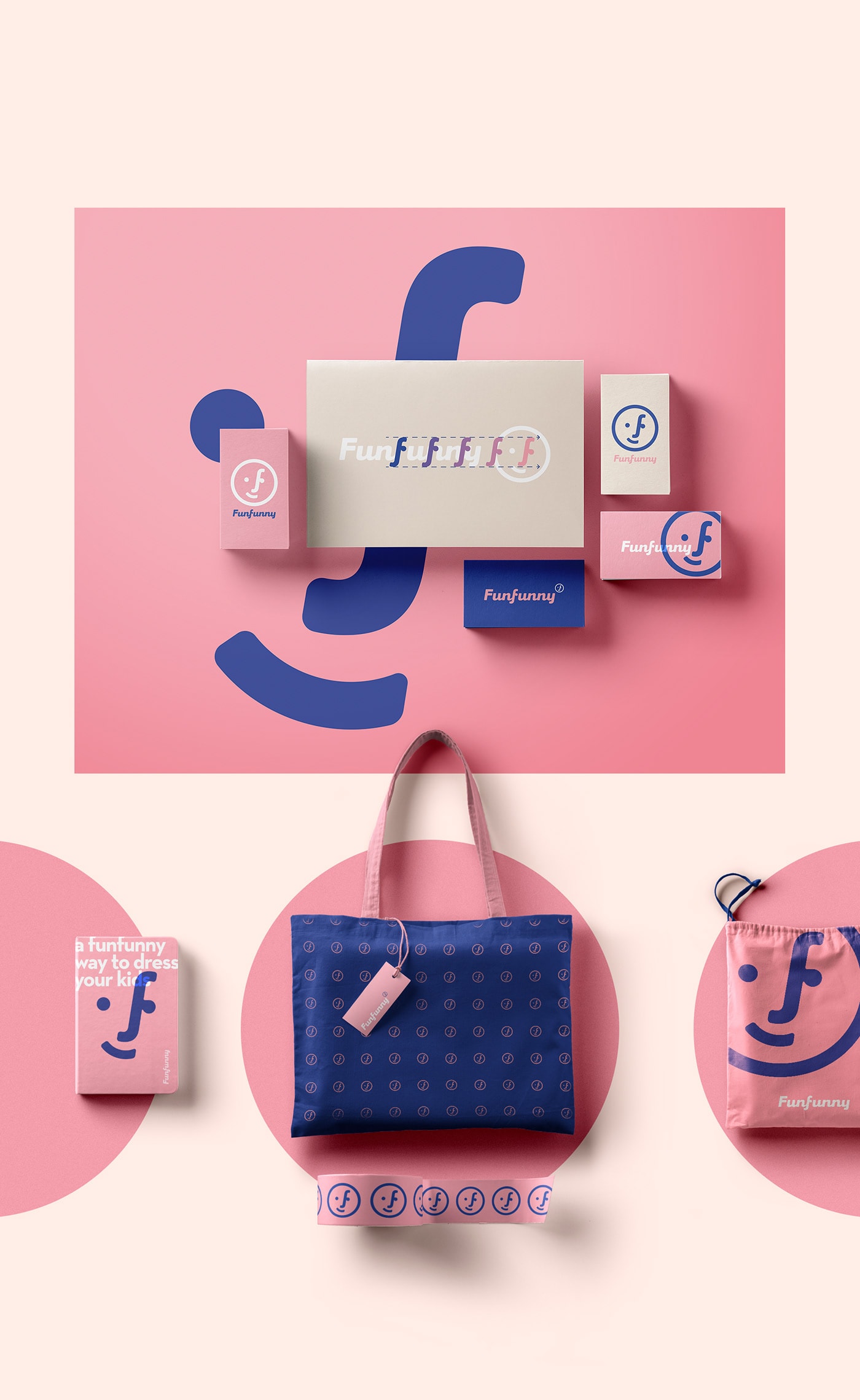 Funfunny儿童时装品牌策划和品牌logo设计案例，服装VI设计，儿童时装品牌设计，深圳品牌策划，深圳VI设计，左右格局